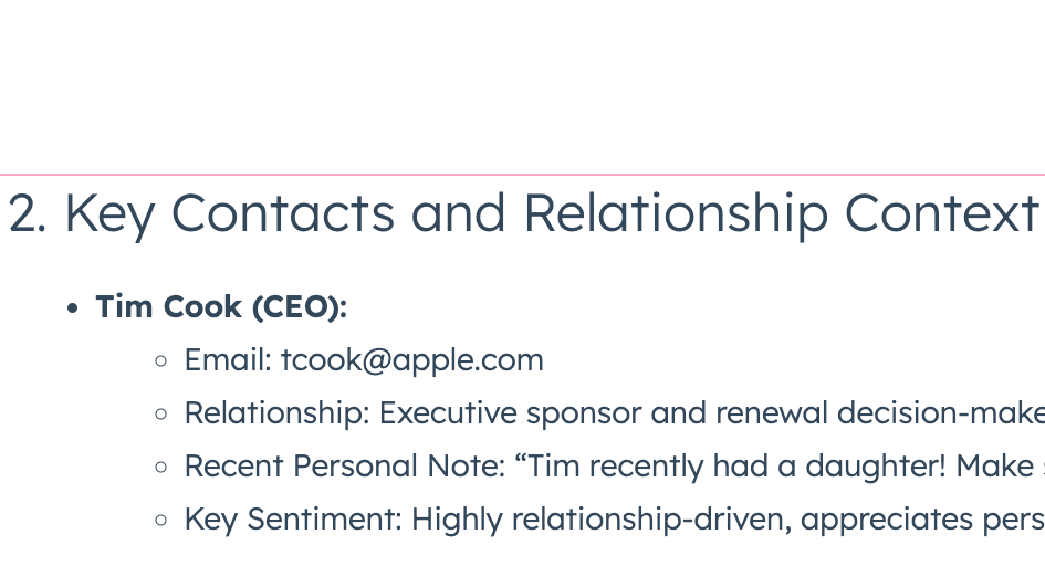 Key contacts and relationship context