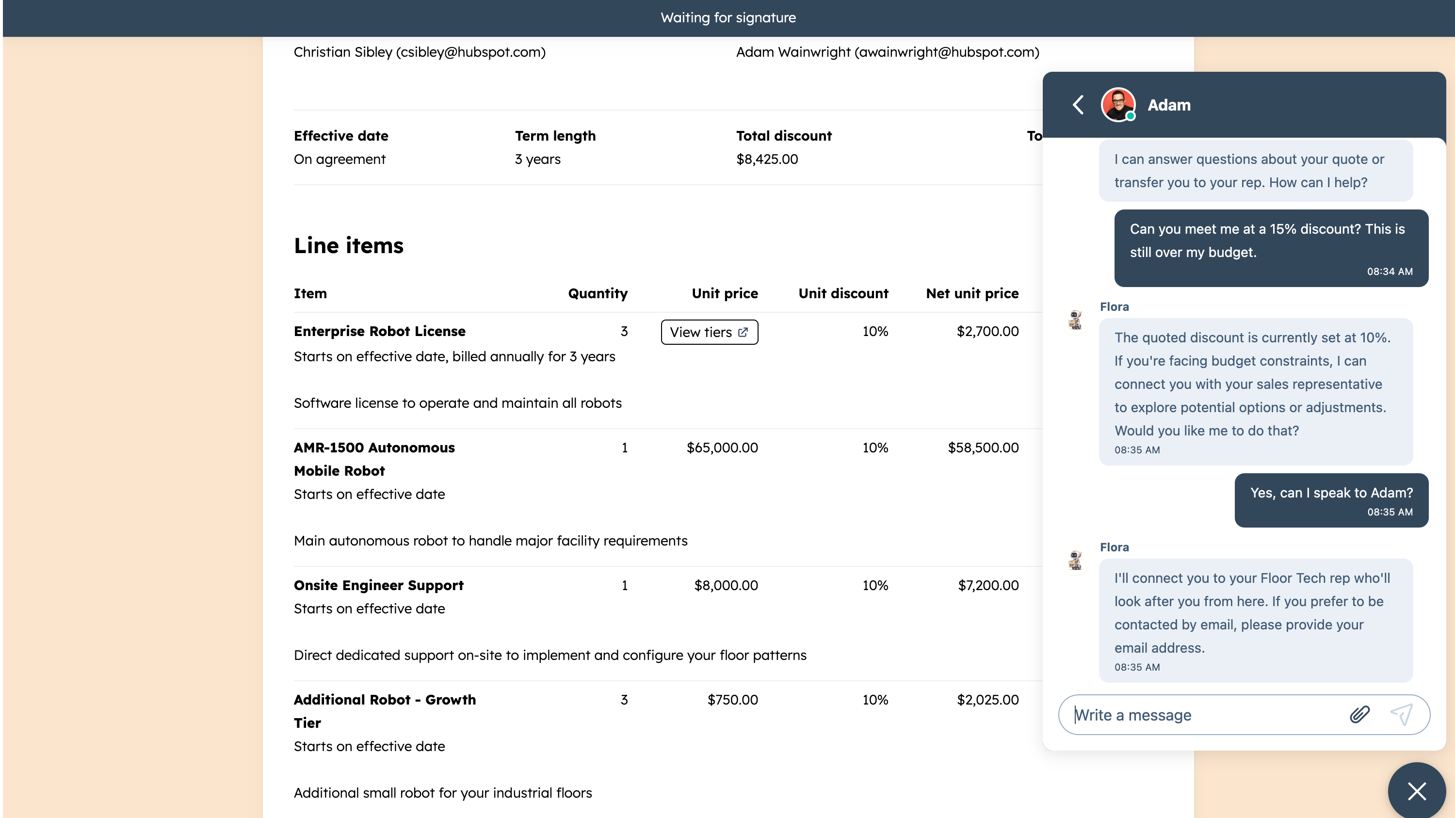 Handing off to a rep