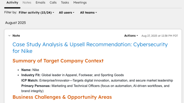 Image of agent output logged on CRM record.