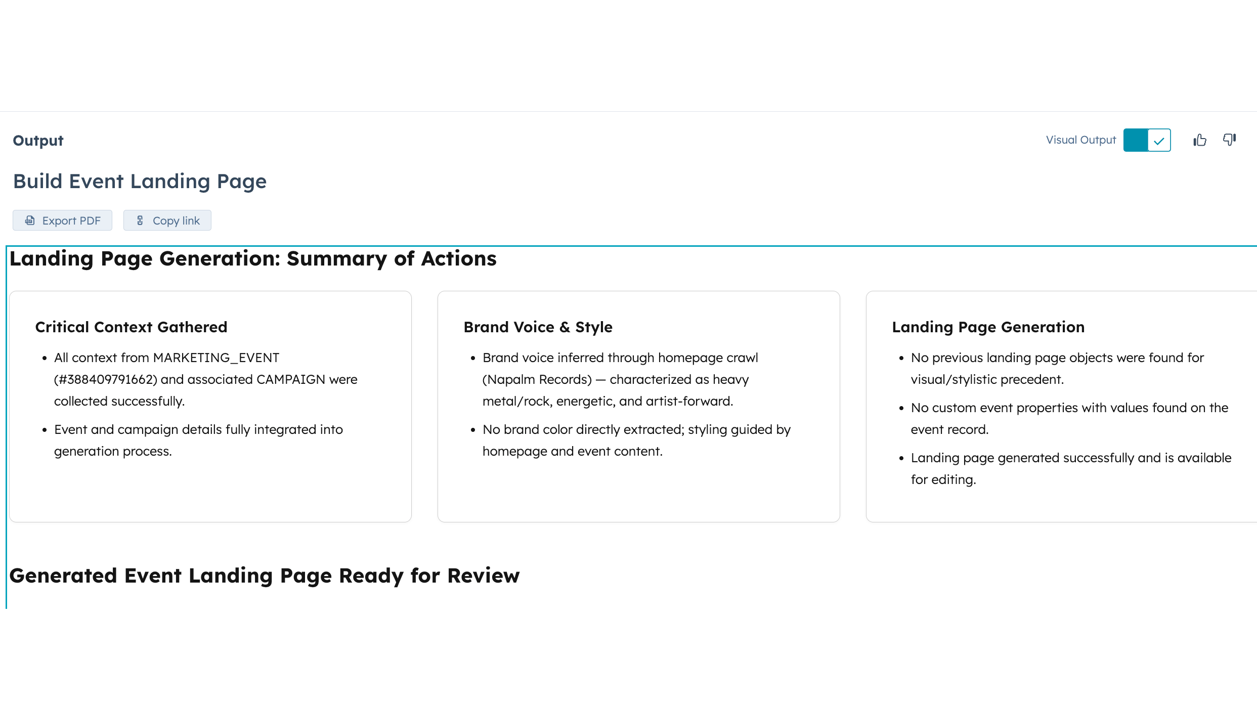 Example processing output