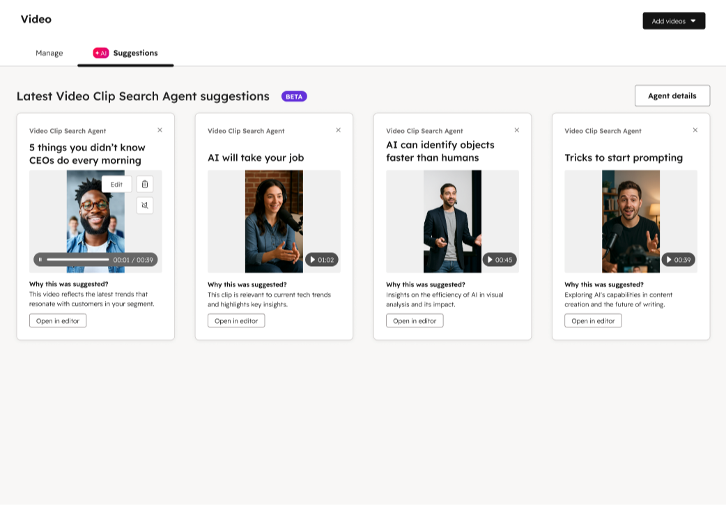 video agent ui in video library