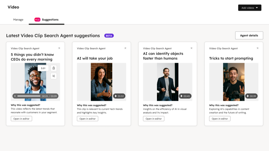 video clipping agent ui